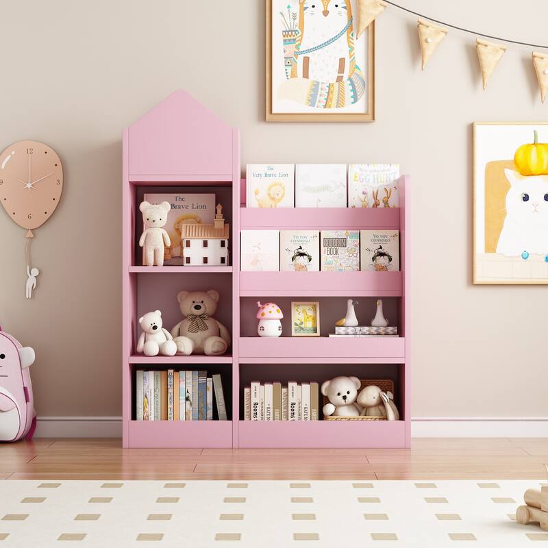 Kids Wooden Bookshelf Toy Storage Organizer with Bookcase