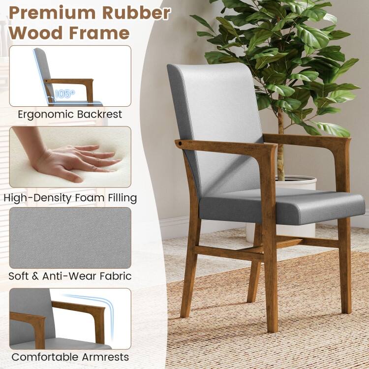 Grey Rubber Wood Upholstered Armchairs with Foam Cushions Set of 2 - 25.5" x 20.5" x 37"