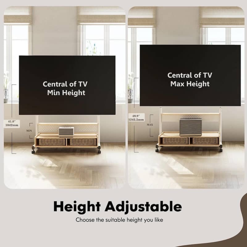 FITUEYES Rolling Floor TV Stand Mount for 70-100 Inch TVs ,with Two Wooden Large Storage