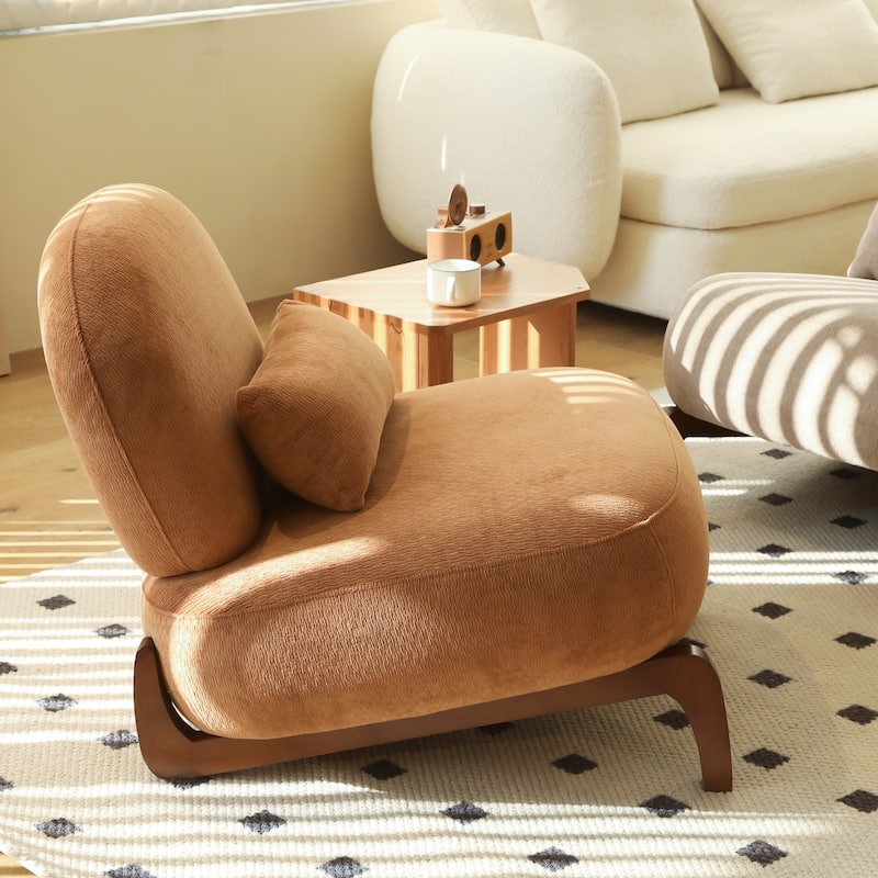 Cute Accent Chair with Solid Wood Legs, Velvet Living Room Chair with Soft Cushion, Cozy Bedroom Chair