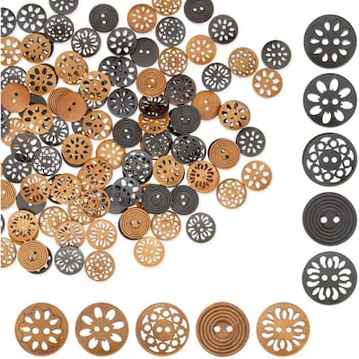 Bright Creations Wooden Buttons for Crafts and Sewing, 5 Designs (0.98 in, 120 Pieces)