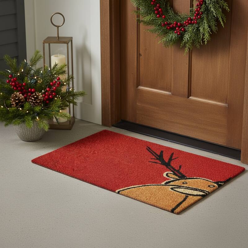 HomeRoots 17" X 29" Red Brown And Black Christmas Outdoor Coir Door Mat - 17.00' X '29.00 - 17.00' X '29.00