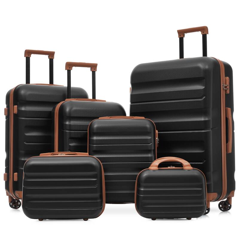 6-Piece Modern Hard-Shell Luggage, Lightweight Luggage with Spinner Wheels, for Boarding Travel, Black Brown