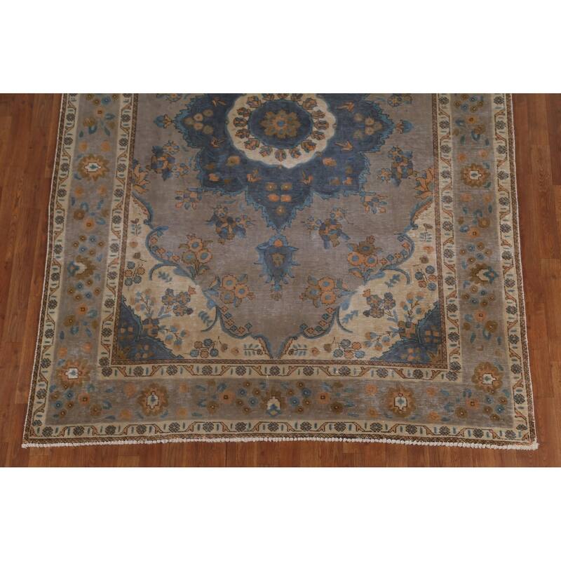 Distressed Brown Over-Dyed Tabriz Persian Vintage Rug - 6'8"x 9'6"
