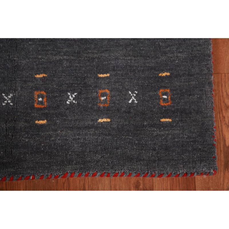 Hand Knotted Oriental 100% Wool Carpet Tribal Tribal Greys & Charcoal Gabbeh Area Rug - 5' 1'' X 2' 9''