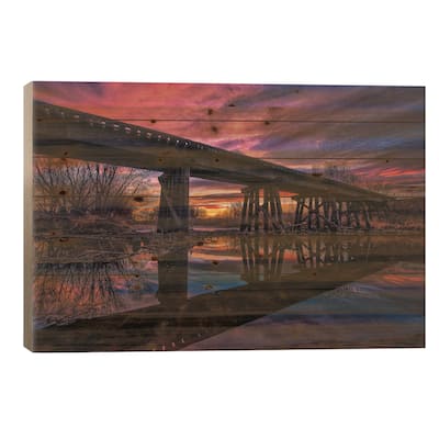 Reflected Railroad Trestle At Sunset Print On Wood by Christopher Thomas - Multi-Color