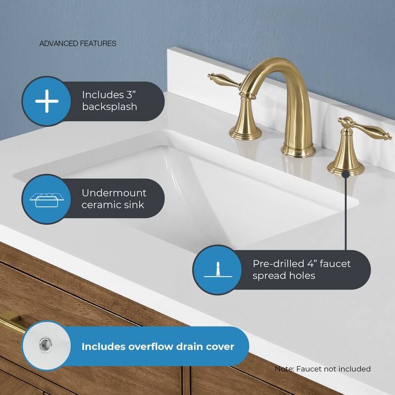 Diya Undermount Single Sink Bathroom Vanity with White Engineered Marble Top