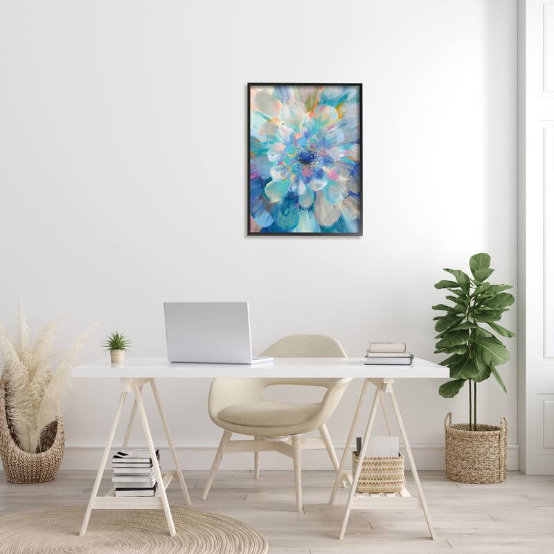 Stupell Abstract Layered Floral Petals Centric Blue Flower Framed Wall Art