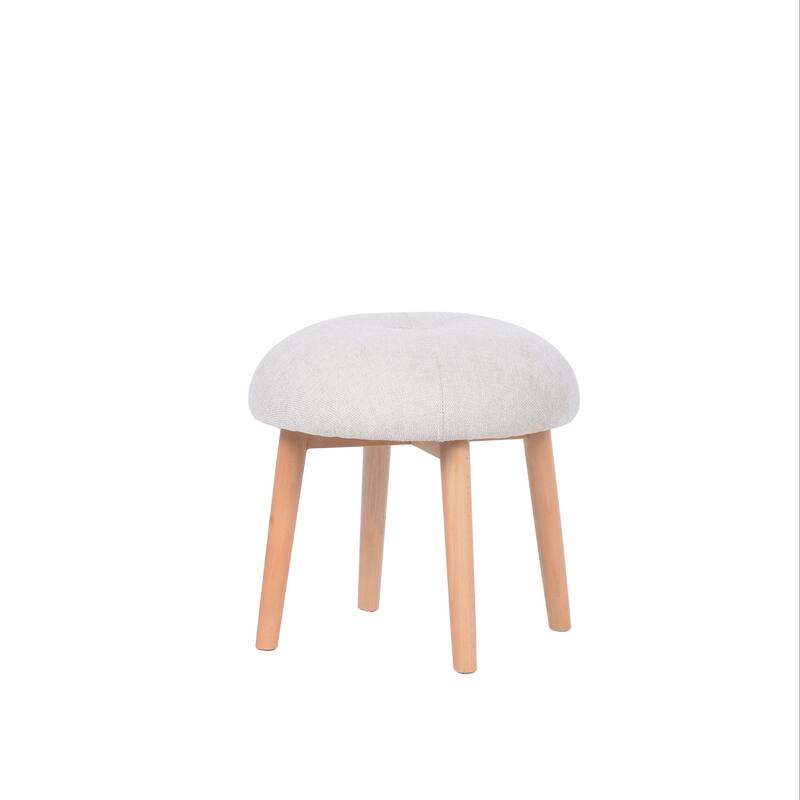 Tufted Fabric Upholstered Stool with Beech Wood Legs