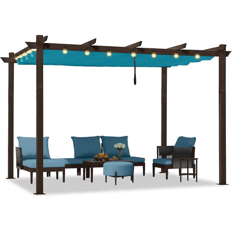 PURPLE LEAF Outdoor Retractable Bronze Metal Pergola w Canopy for Beach Deck Gazebo