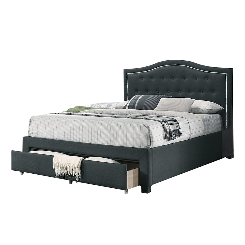 Linen Fully Upholstered Full Bed with 1 Drawer - Charcoal/Black