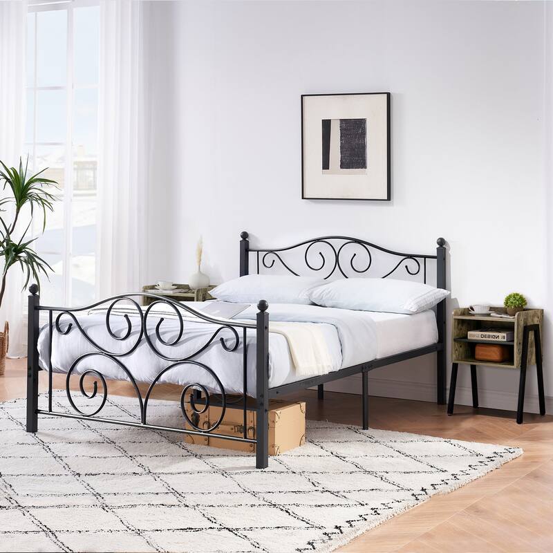 Taomika 3-Pieces Bedroom Sets with Black Bed Frame 2-Pack Stackable Brown Gray Nightstands