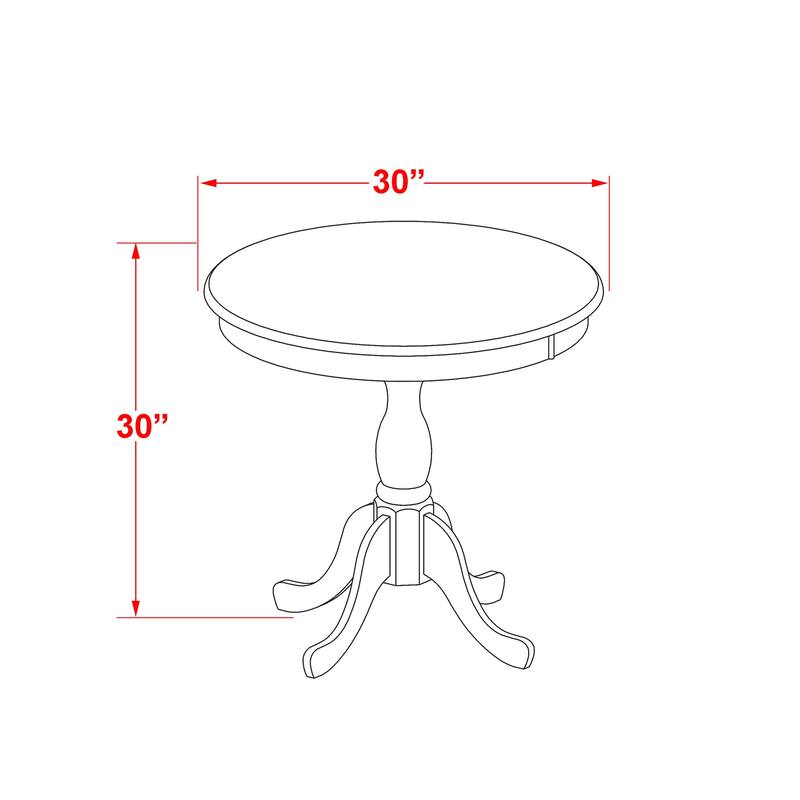 East West Furniture 3 Piece Modern Dining Table Set- a Round Wooden Table and 2 Dining Chairs, (Seat & Finish Options)