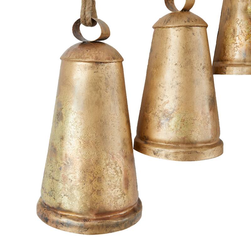 Gray or Bronze Metal Tibetan Inspired Decorative Cow Bell with Jute Hanging Rope and Rod