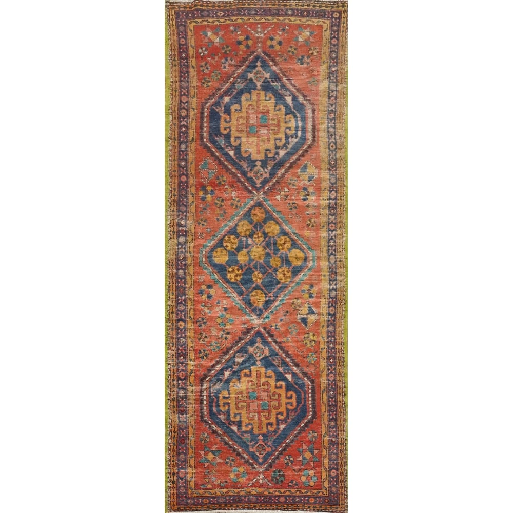 Hand Knotted Oriental 100% Wool Carpet Traditional Tribal Oranges & Rust Bakhtiari Runner Rug - 10' 0'' X 2' 11''