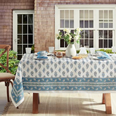 Tropez Block Print Stain & Water Resistant Indoor/Outdoor Tablecloth