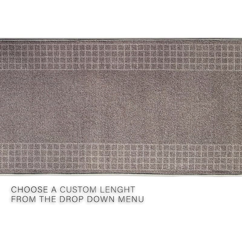 Custom Size Checkered Border Design Brown,Gray,Red Color Non-Slip Rubber Backing- 31 Inch WidexYour Choice of Length Runner Rug