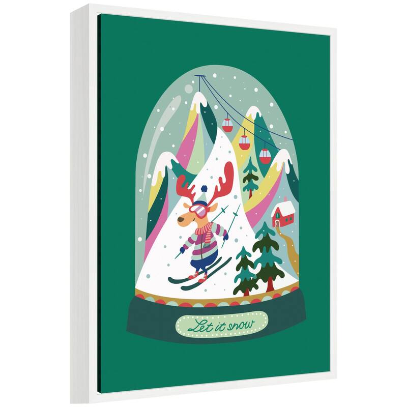 Kate and Laurel Framed Canvas Snowy Mountain Skiing Deer by Rachel Lee - 18 x 24