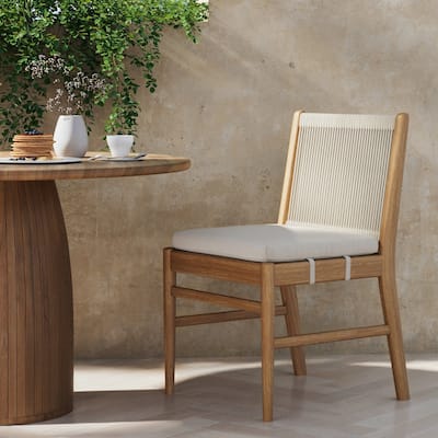Kayden Outdoor Dining Chair or Bar Stool, Porch Chair with Solid Wood Acacia Wood Frame, Foam Cushion and Woven Rope Backrest