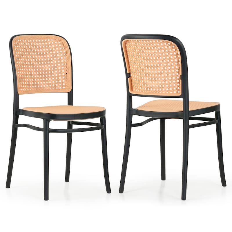 Set of 12 Balto Black Plastic Dining Chair with Rattan Detail