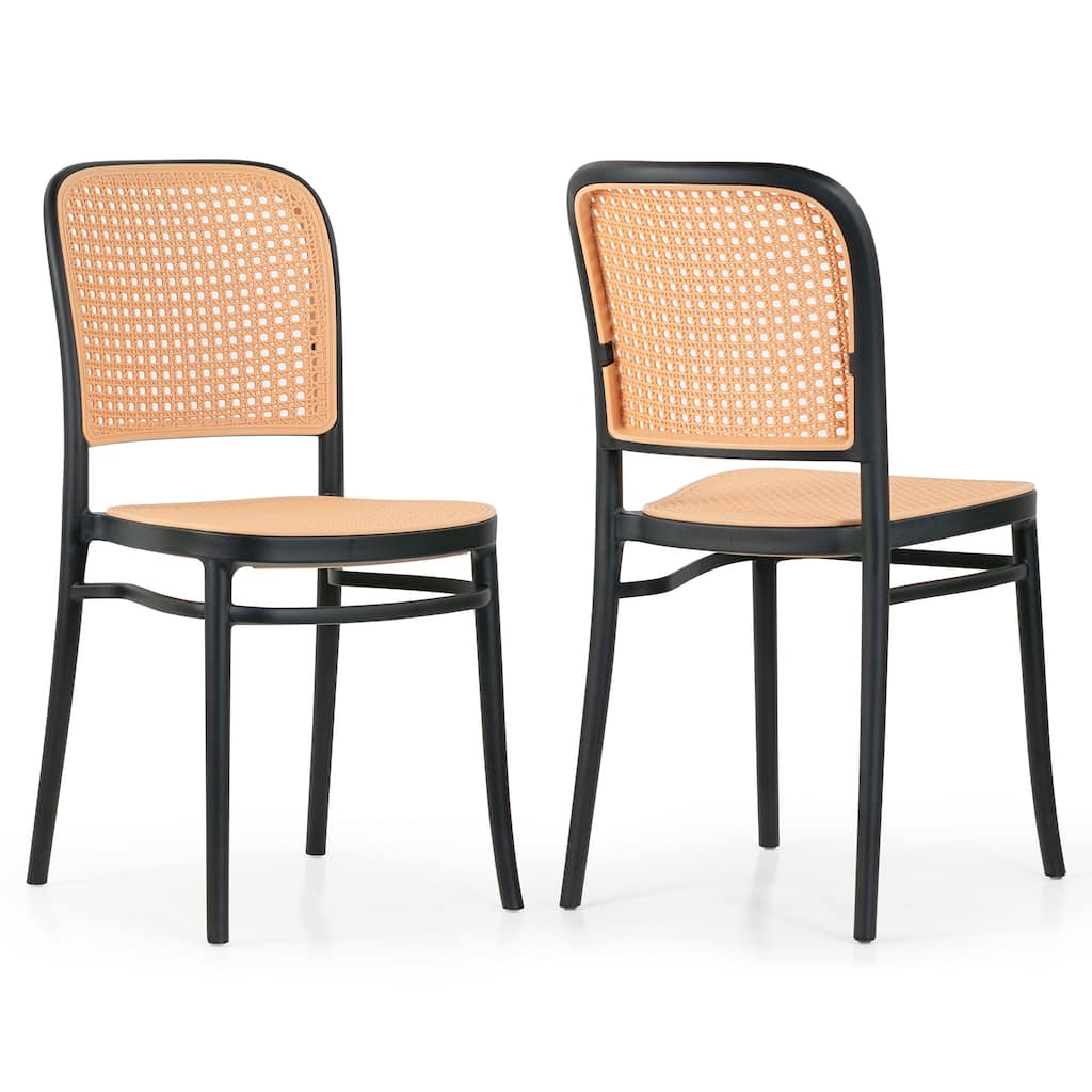 Set of 12 Balto Black Plastic Dining Chair with Rattan Detail
