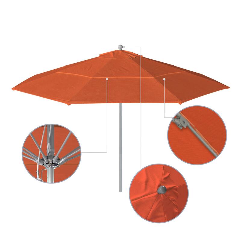 California Umbrella 11' Rd Aluminum Frame, Fiberglass Rib Market Umbrella, Push Open, Anodized Silver Finish, Olefin Fabric