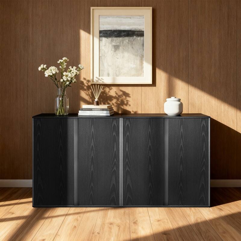 Spruce & Spring 31.5" Modern Industrial Sideboard Cabinet Storage Cabinet - 2 Pieces - Black