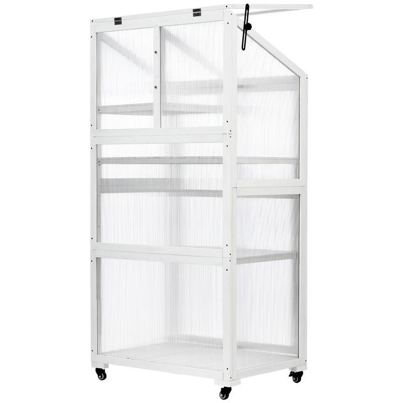 62inch Height Wood Large Greenhouse Balcony Portable Cold Frame with Wheels and Adjustable Shelves
