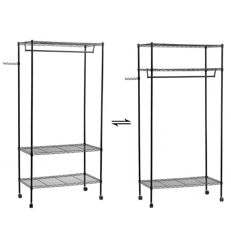 2-Tier Closet Organizer Garment Rack Clothes Storage Hanger Shelf with Hooks