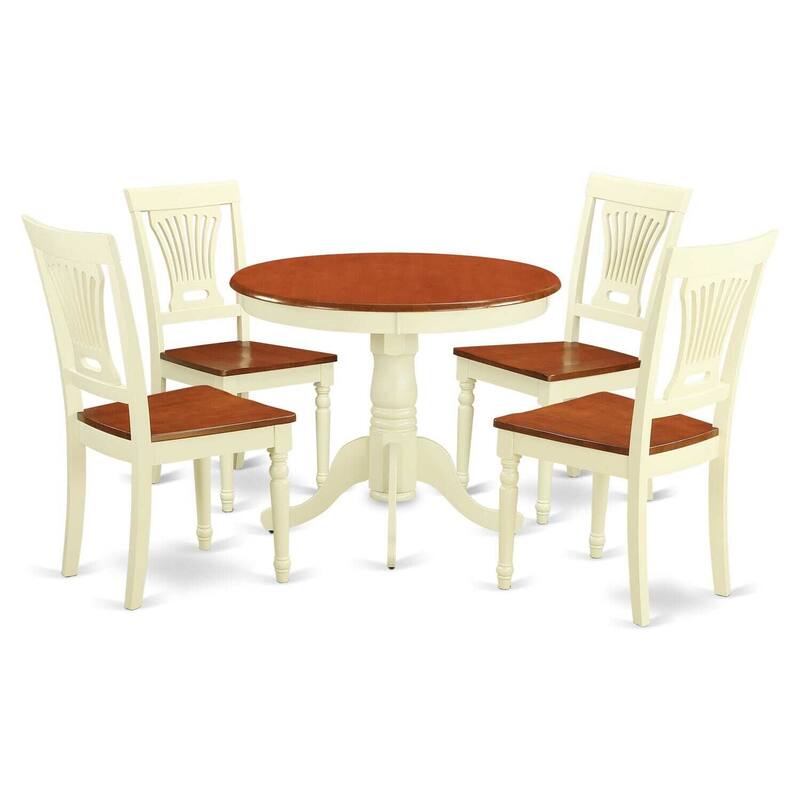 5-Piece Round Buttermilk and Cherry Finish Solid Wood Top Dining table with 4 Chairs with