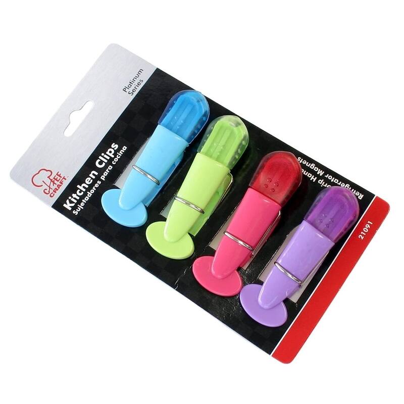 Chef Craft 4pc Plastic Magnetic Memo Clip / Bag Clip Set