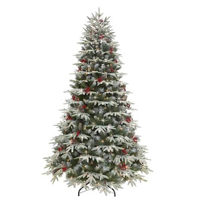 Puleo International 6.5 ft. Pre-lit Flocked Halifax Fir Artificial Christmas Tree