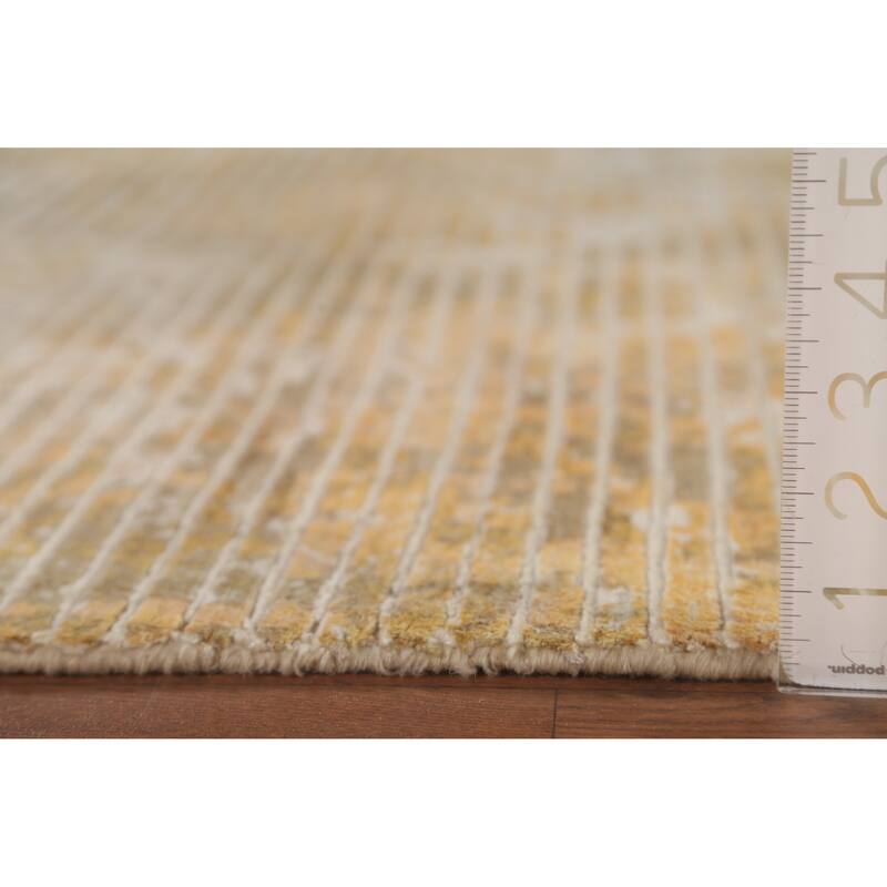 Striped Abstract Oriental Area Rug Hand-Knotted Wool Carpet - 5'6" x 7'9"