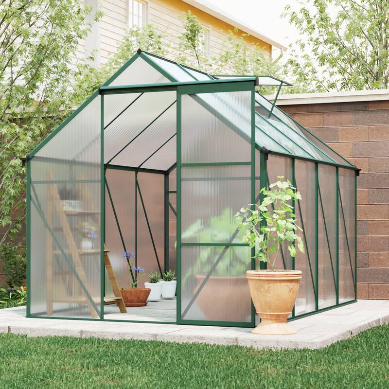 GDF Studio - Camley Outdoor Aluminum Greenhouse with Polycarbonate Panels and Ventilated Roof