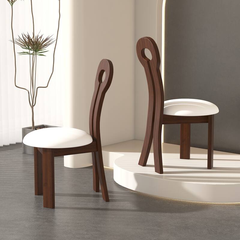 Modern 2 Piece PU Solid Wood Kitchen Dining Chair with Round Cushion and Backrest for Dining Room Kitchen Living Room Bedroom - Brown