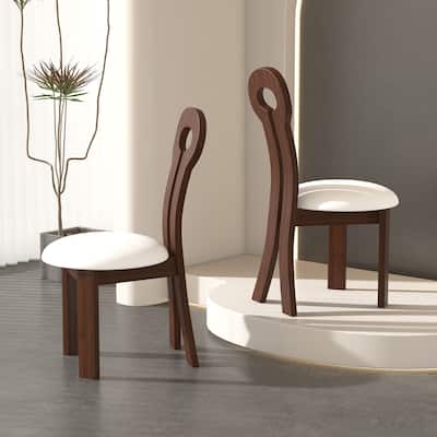 PU Leather Solid Wooden Dining Chairs Set of 2 w/ White Round Cushion for Kitchen Dining Room