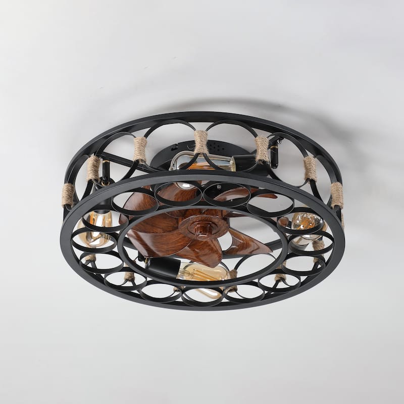 Cusp Barn 20-in Industrial Ceiling Fan with Lights Modern Farmhouse Low Profile Flush Mount DC Motor Ceiling Fan for Bedroom