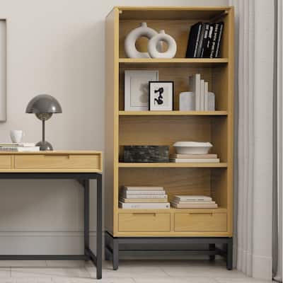 WYNDENHALL Devlin SOLID HARDWOOD and Metal 66x30 inch Rectangle Industrial Bookcase - 30"w x 14"d x 66" h