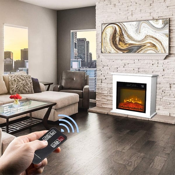 25 In. 1400W Freestanding Electric Fireplace with Remote Control - Bed Bath  u0026 Beyond - 38373975
