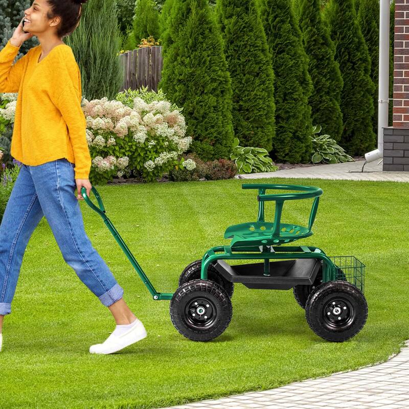 Costway Rolling Garden Cart Height Adjustable Scooter with Swivel Seat - See Details