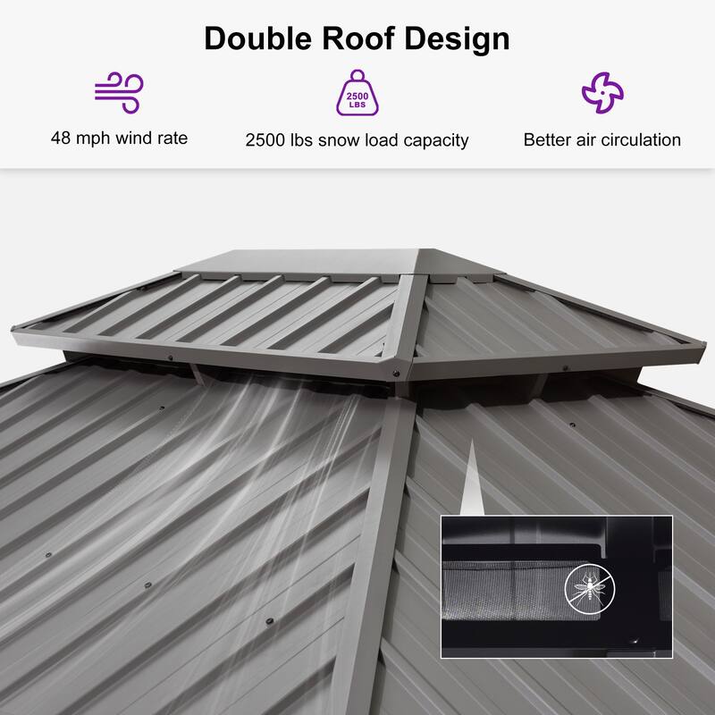 PURPLE LEAF Patio Gazebo for Backyard Hardtop Galvanized Steel Frame with Upgrade Curtain - Light Grey