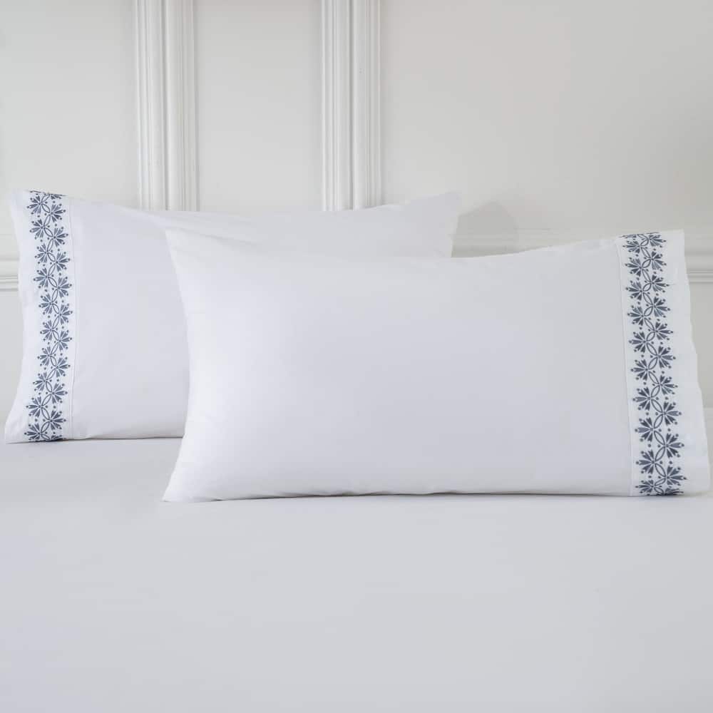 Resort Collection Embroidered Pillowcases, 2Pack, 200TC Cotton, Floral Ethnic Pattern, 20"x30"