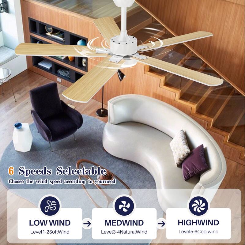Modern Farmhouse Large Ceiling Fan with Integrated Light and Remote, Ceiling Fan with Timer and 6-speed Wind