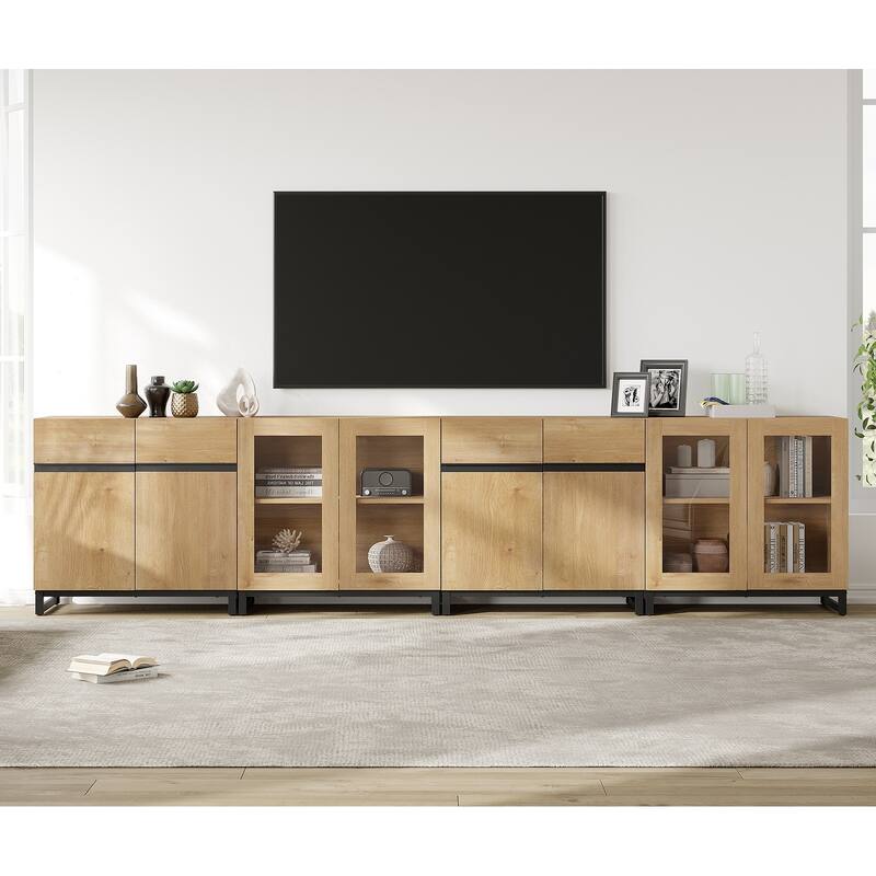 4 in 1 TV Stand for 120" TVs, Modern Entertainment Center with Glass Doors & Metal Legs