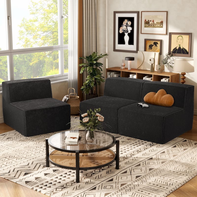 Furniture of America Navir Modern 3-Piece Chenille Foam Modular Sofa
