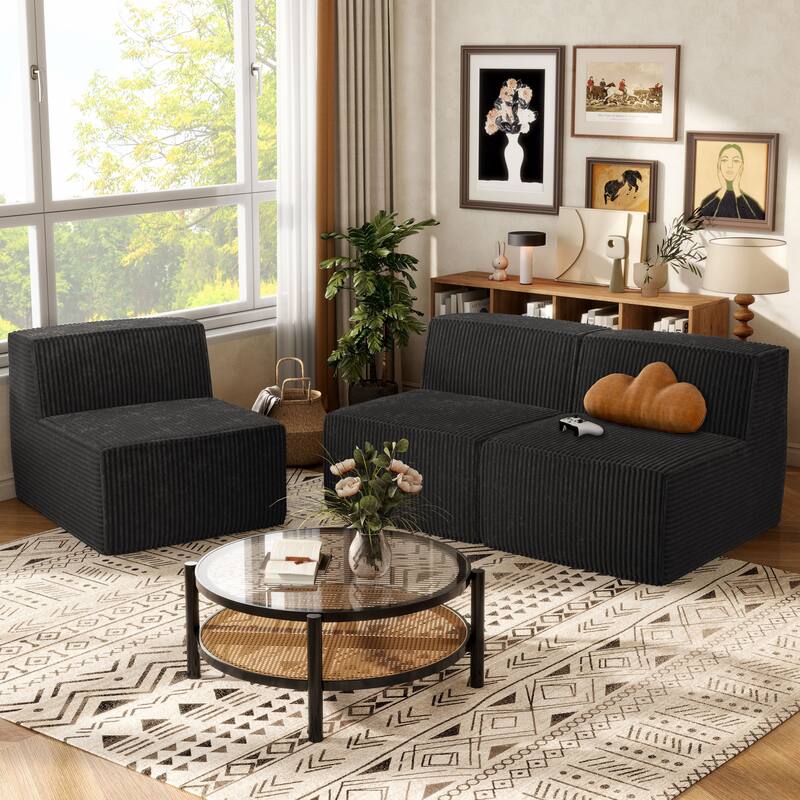 Furniture of America Navir Modern 5-Piece Chenille Foam Modular Sofa and Loveseat Set