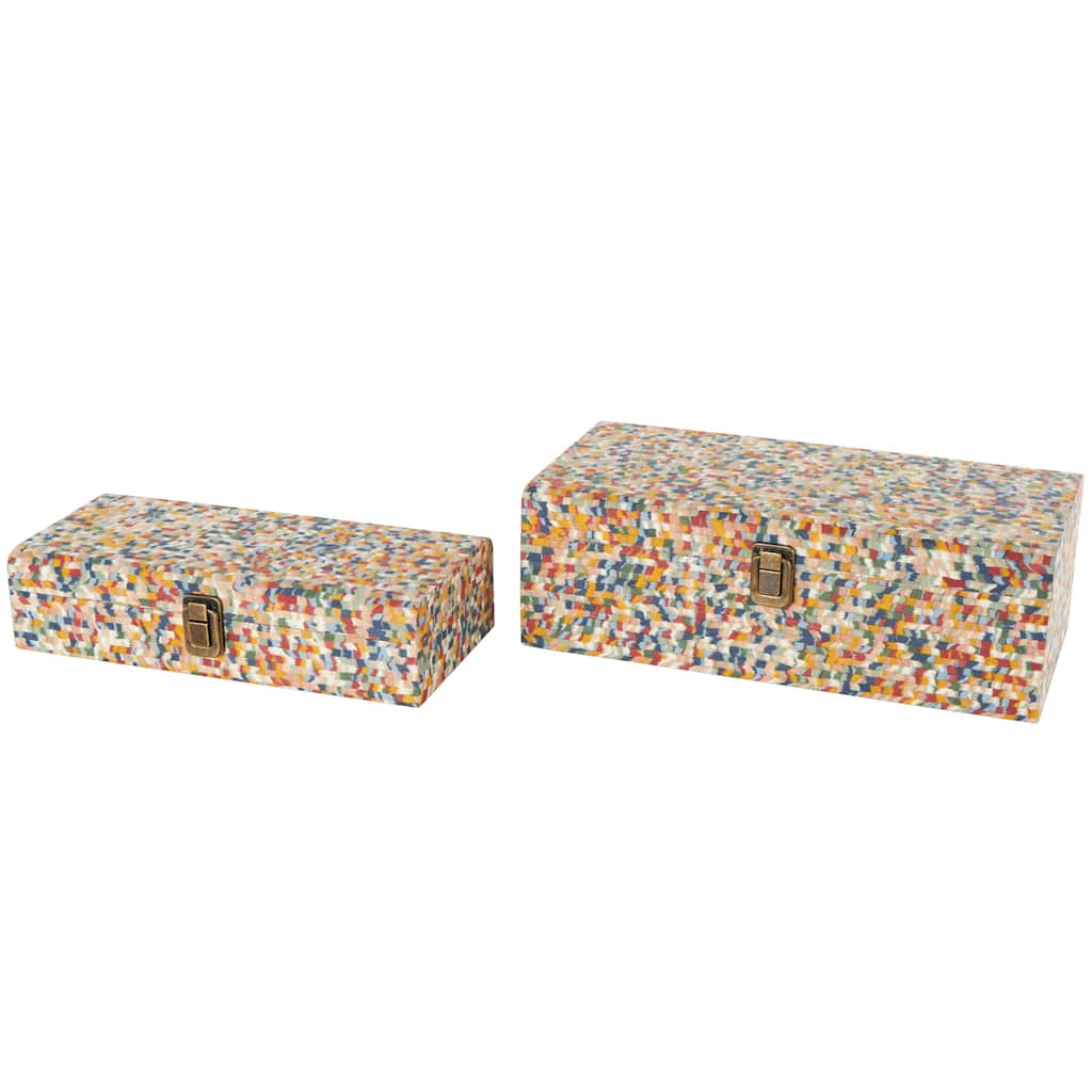 Fabric Handmade Storage Box with Bronze Latches - Set of 2 Gray and Multi Colored - Roche River Decor