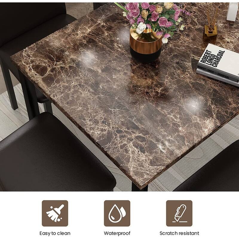 Mieres 5 Pieces Faux Marble Dining Table Set with 4 Upholstered PU Leather Chairs