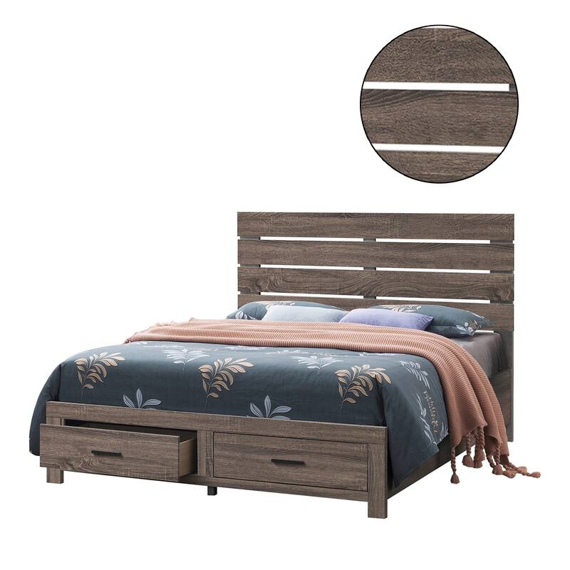 Bed With Two Footboard Drawers in Barrel Oak