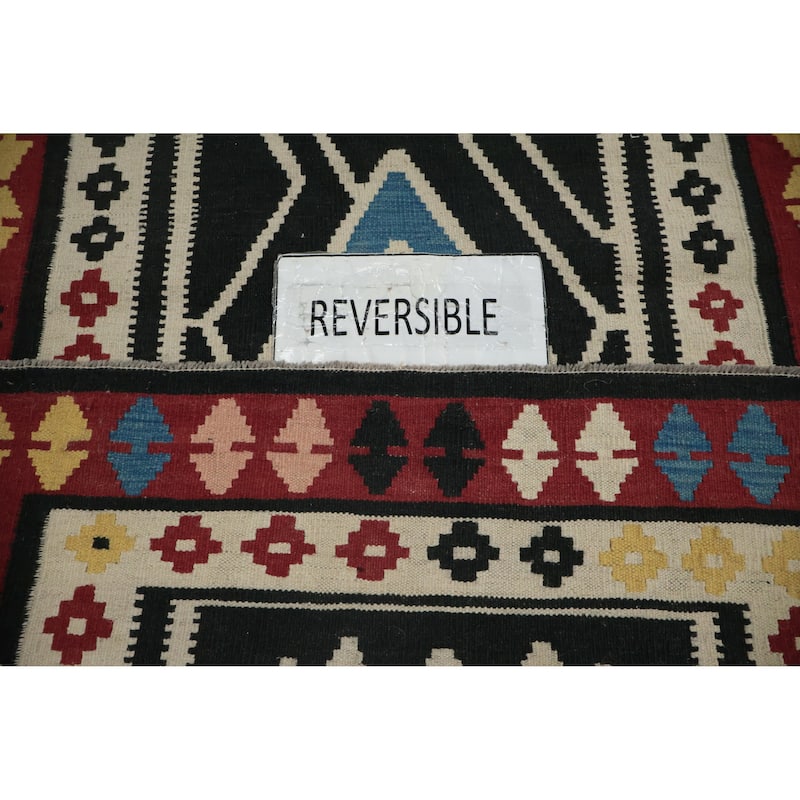 Hand Woven Oriental 100% Wool Carpet Southwestern Tribal Black Kilim Runner Rug - 9' 11'' X 3' 2''